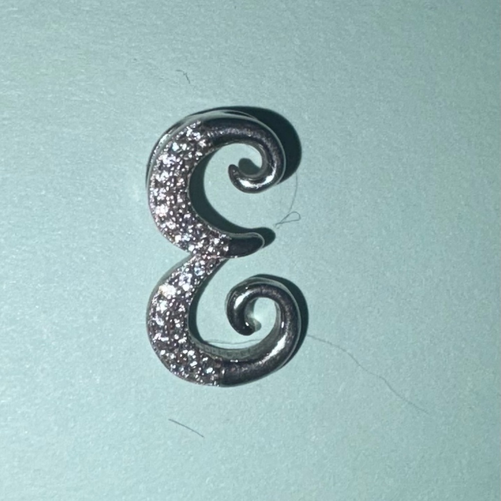 Sterling Silver925 Vintage Letter E In Script with CZ Accents Pendant - Picture 2 of 7